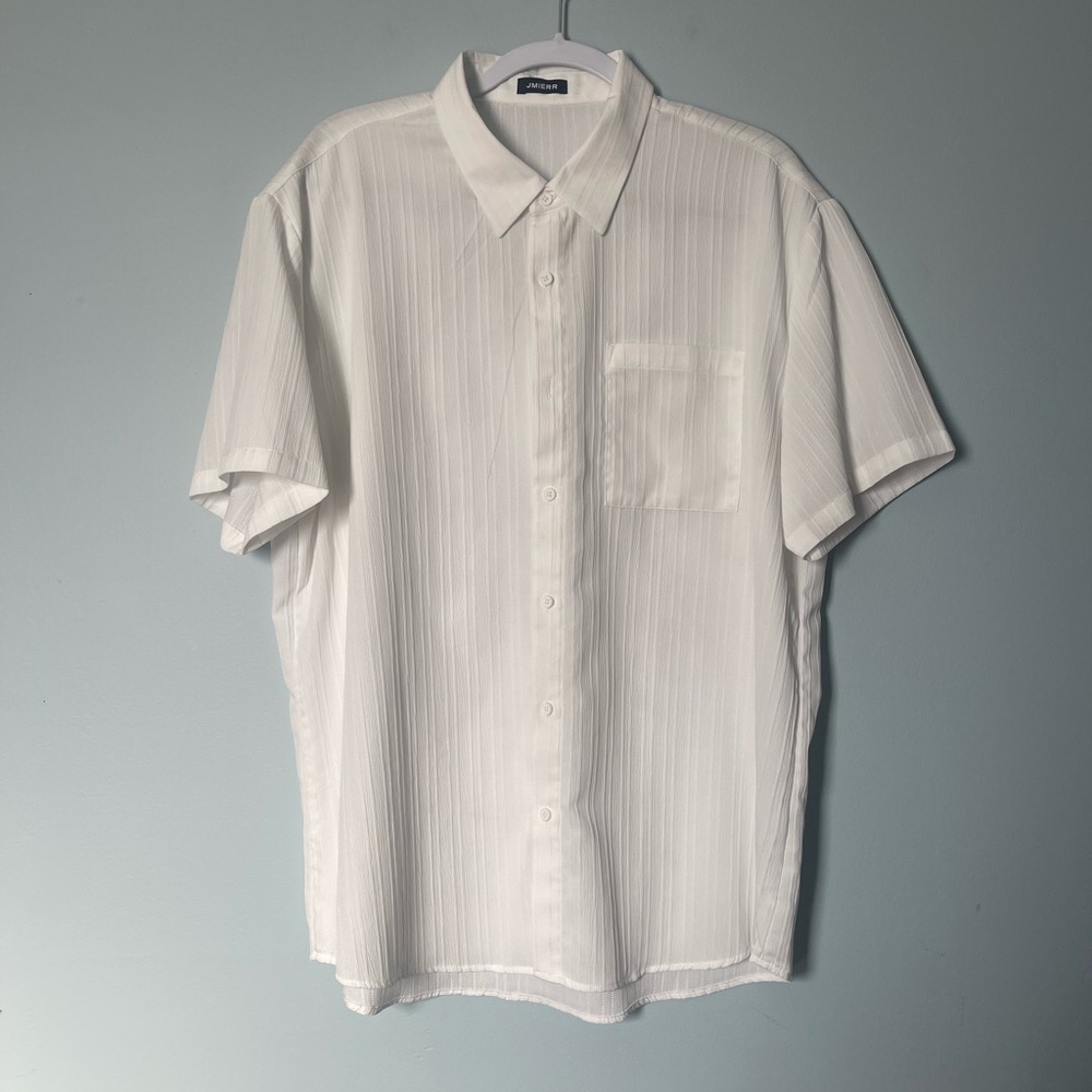 JMeirr White Textured Short Sleeve Button Down Shirt